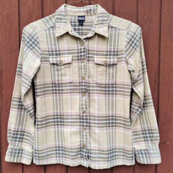PATAGONIA | Brown Long Sleeve Fjord Plaid Flannel Cotton Shirt Mojave Khaki 6 - Picture 2 of 11